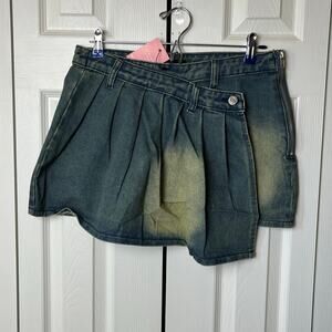 pretty little thing indigo vintage wash asymmetric micro mini denim skirt 6